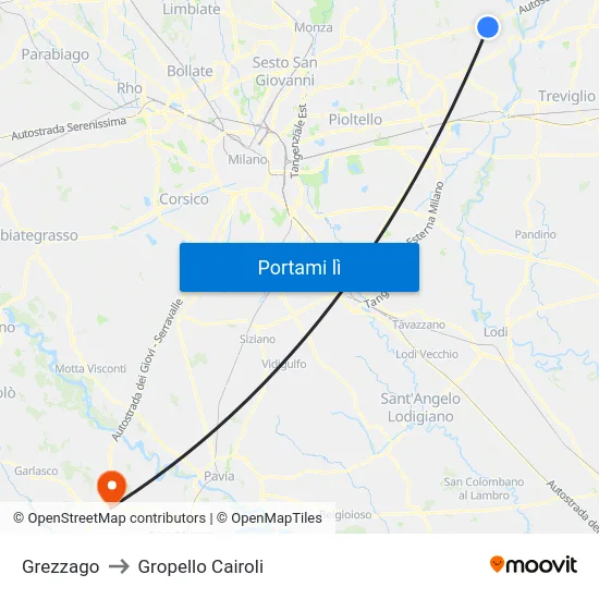 Grezzago to Gropello Cairoli map