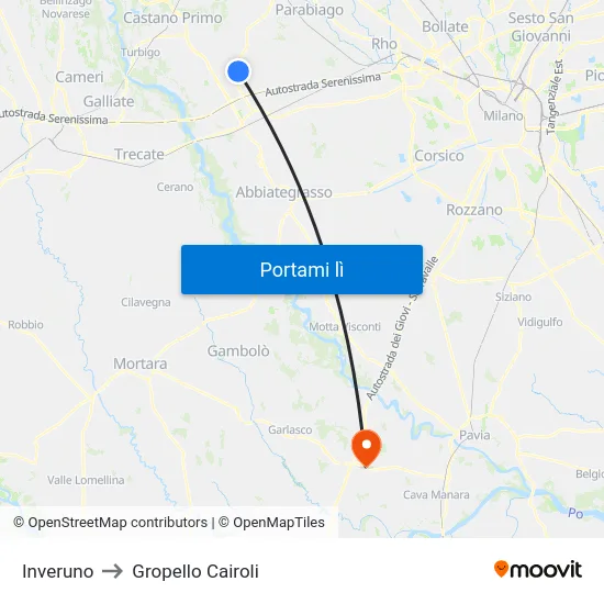 Inveruno to Gropello Cairoli map