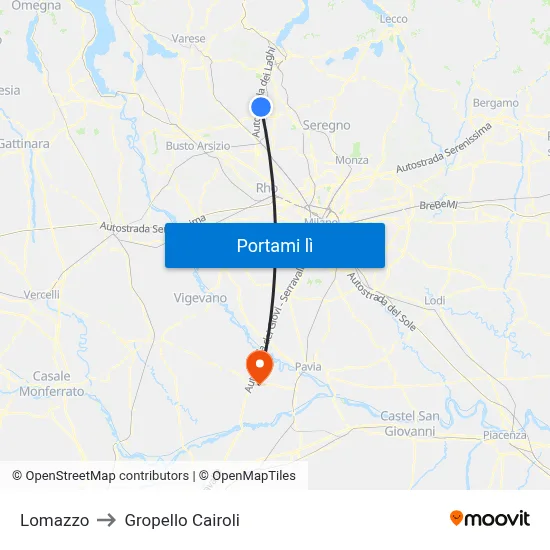 Lomazzo to Gropello Cairoli map