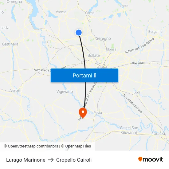 Lurago Marinone to Gropello Cairoli map