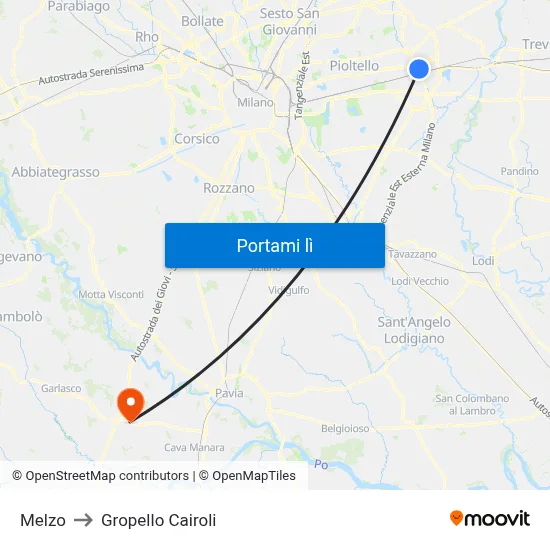Melzo to Gropello Cairoli map
