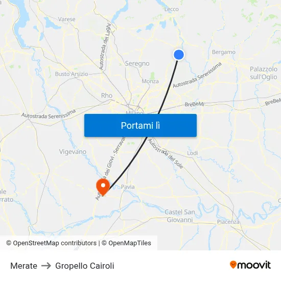 Merate to Gropello Cairoli map