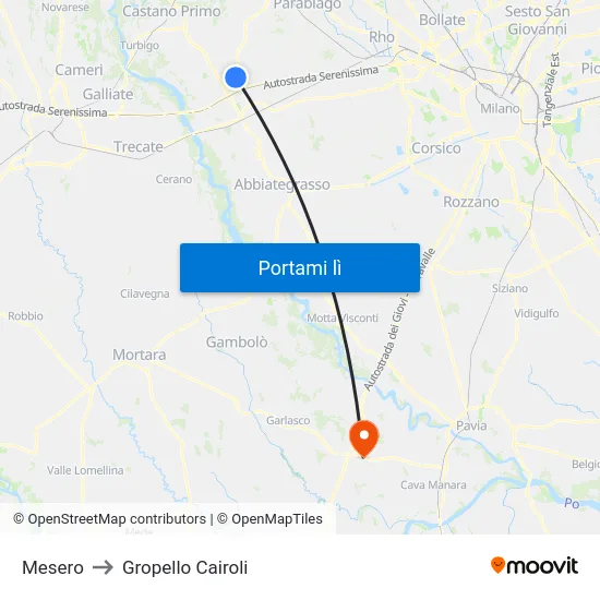 Mesero to Gropello Cairoli map