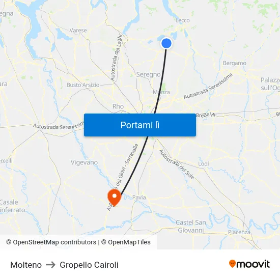 Molteno to Gropello Cairoli map