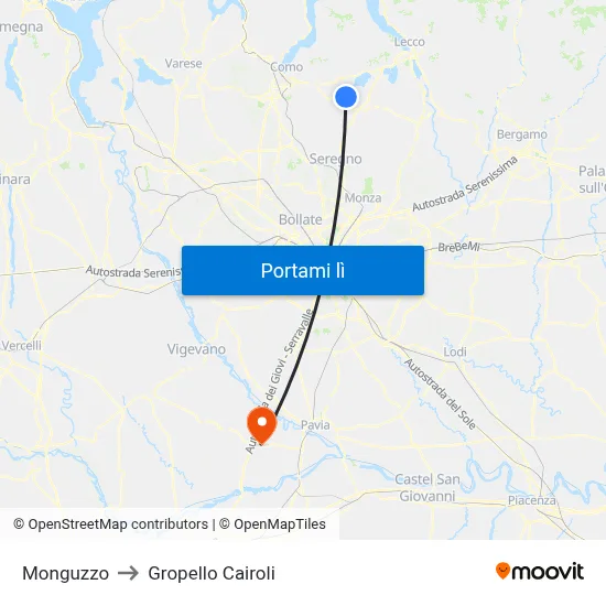Monguzzo to Gropello Cairoli map
