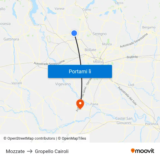 Mozzate to Gropello Cairoli map
