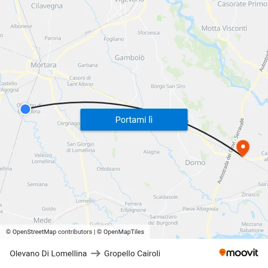 Olevano Di Lomellina to Gropello Cairoli map