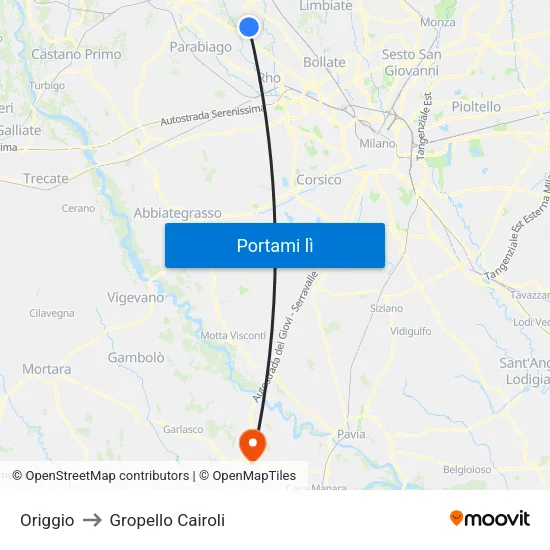 Origgio to Gropello Cairoli map