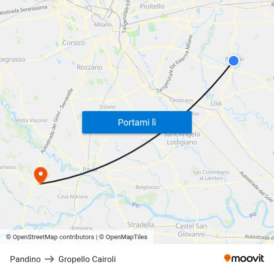 Pandino to Gropello Cairoli map