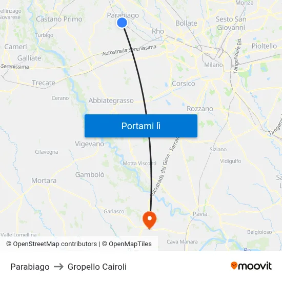Parabiago to Gropello Cairoli map