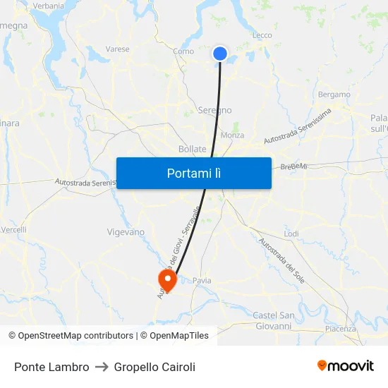 Ponte Lambro to Gropello Cairoli map