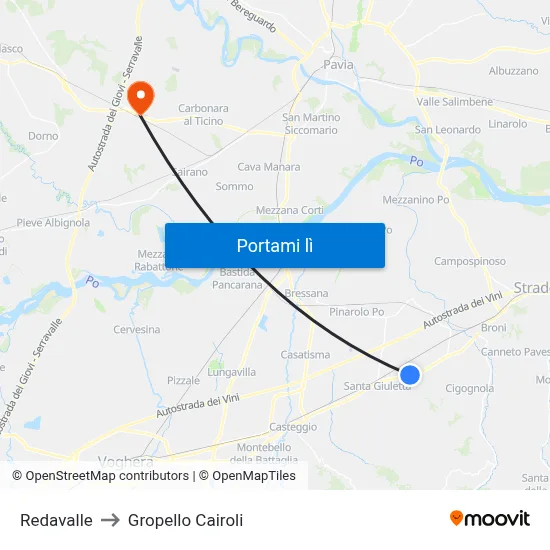 Redavalle to Gropello Cairoli map