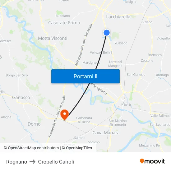 Rognano to Gropello Cairoli map