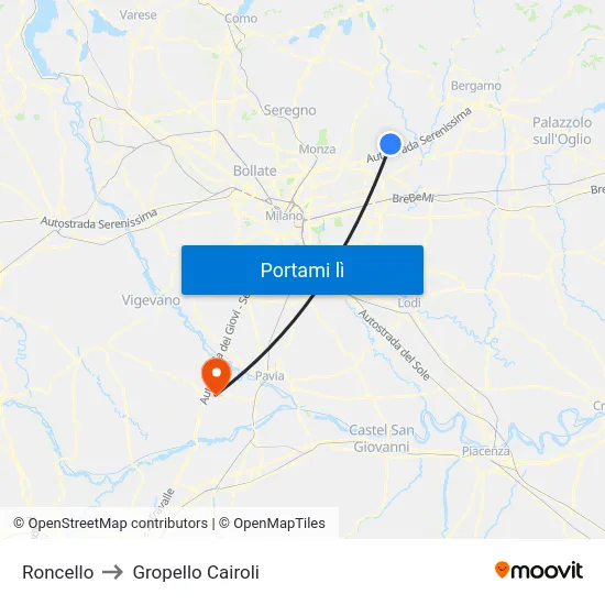 Roncello to Gropello Cairoli map