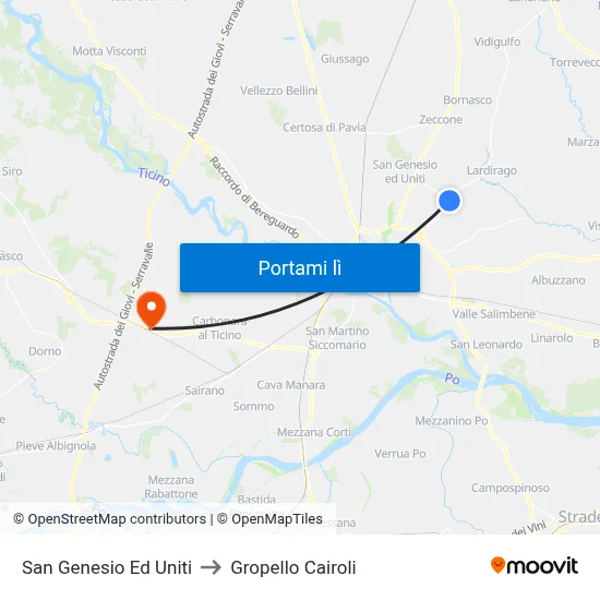 San Genesio Ed Uniti to Gropello Cairoli map