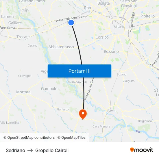 Sedriano to Gropello Cairoli map