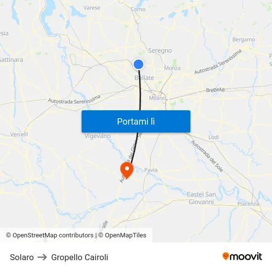Solaro to Gropello Cairoli map