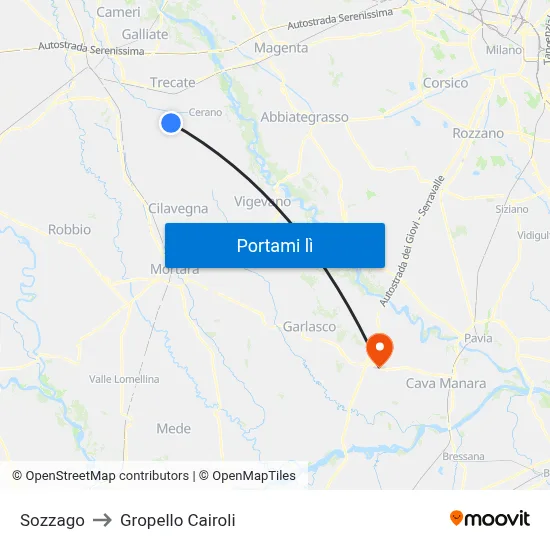 Sozzago to Gropello Cairoli map