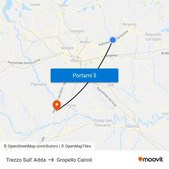 Trezzo Sull' Adda to Gropello Cairoli map