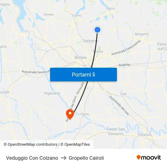 Veduggio Con Colzano to Gropello Cairoli map