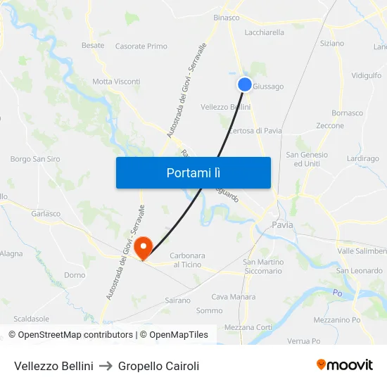 Vellezzo Bellini to Gropello Cairoli map