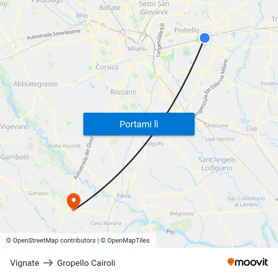 Vignate to Gropello Cairoli map