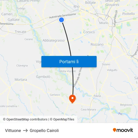 Vittuone to Gropello Cairoli map