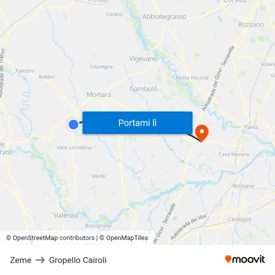 Zeme to Gropello Cairoli map