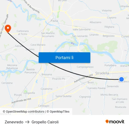 Zenevredo to Gropello Cairoli map