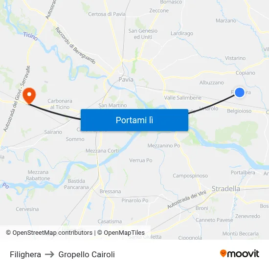 Filighera to Gropello Cairoli map