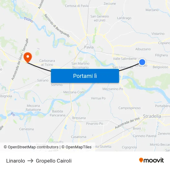 Linarolo to Gropello Cairoli map