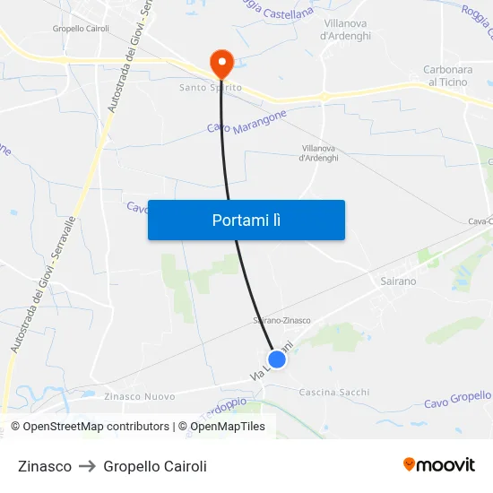 Zinasco to Gropello Cairoli map