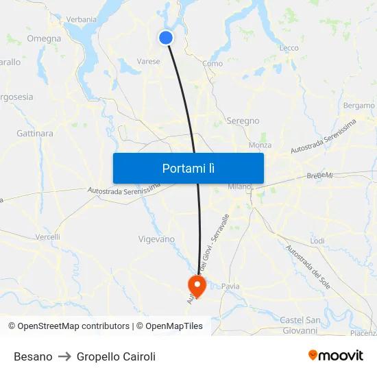 Besano to Gropello Cairoli map