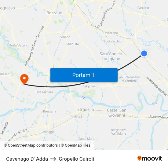 Cavenago D' Adda to Gropello Cairoli map