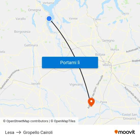 Lesa to Gropello Cairoli map