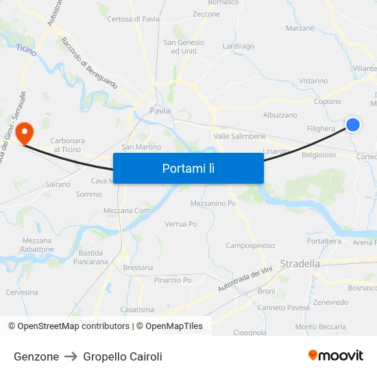 Genzone to Gropello Cairoli map