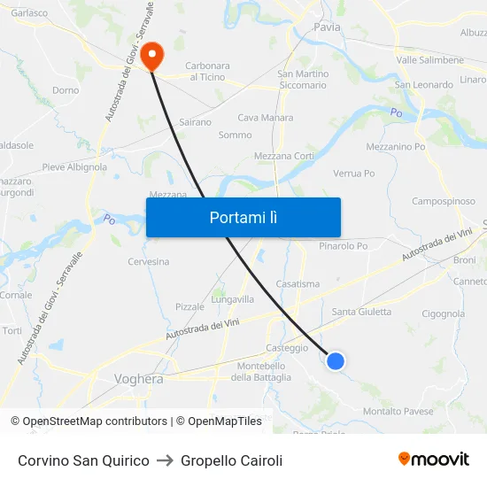 Corvino San Quirico to Gropello Cairoli map