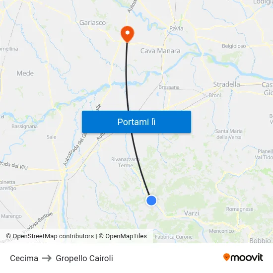 Cecima to Gropello Cairoli map
