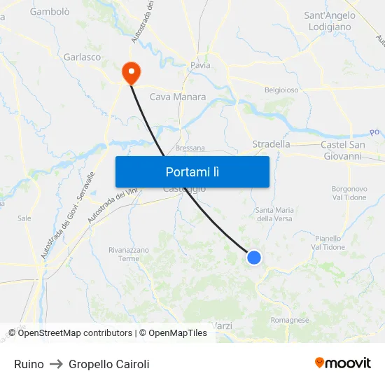 Ruino to Gropello Cairoli map