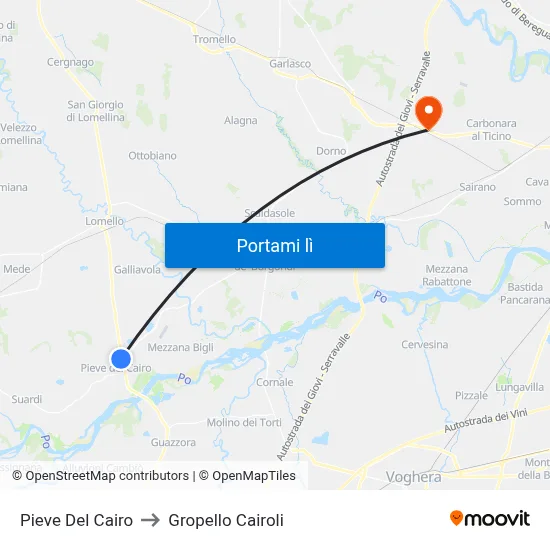 Pieve Del Cairo to Gropello Cairoli map