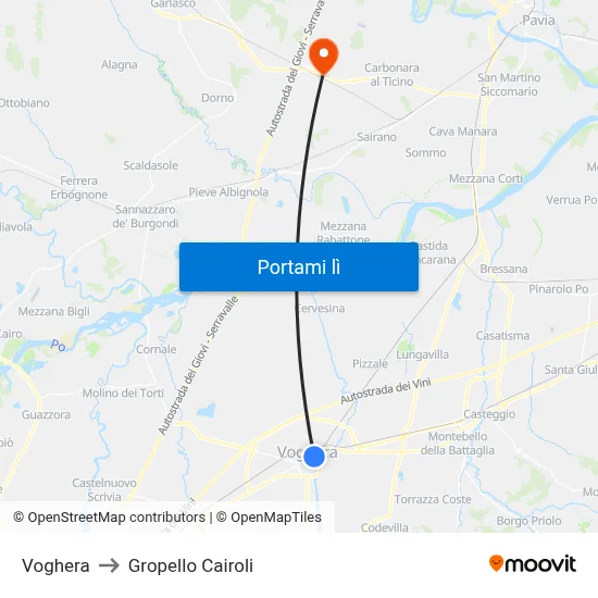 Voghera to Gropello Cairoli map