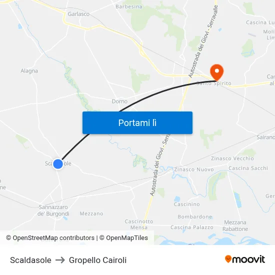 Scaldasole to Gropello Cairoli map