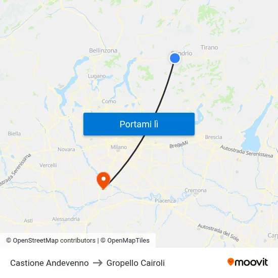 Castione Andevenno to Gropello Cairoli map