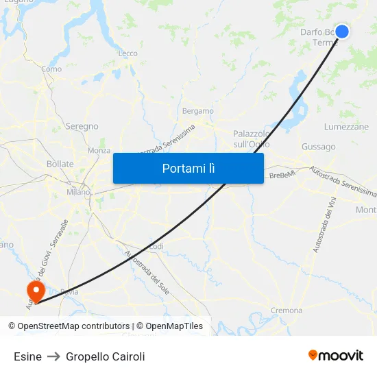Esine to Gropello Cairoli map