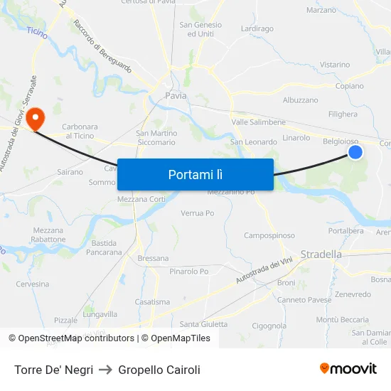 Torre De' Negri to Gropello Cairoli map
