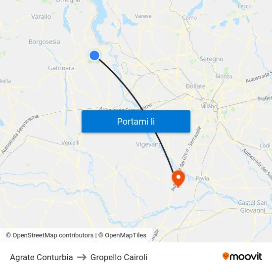 Agrate Conturbia to Gropello Cairoli map