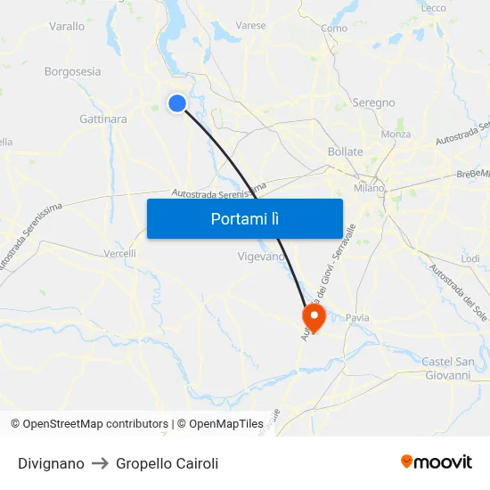 Divignano to Gropello Cairoli map