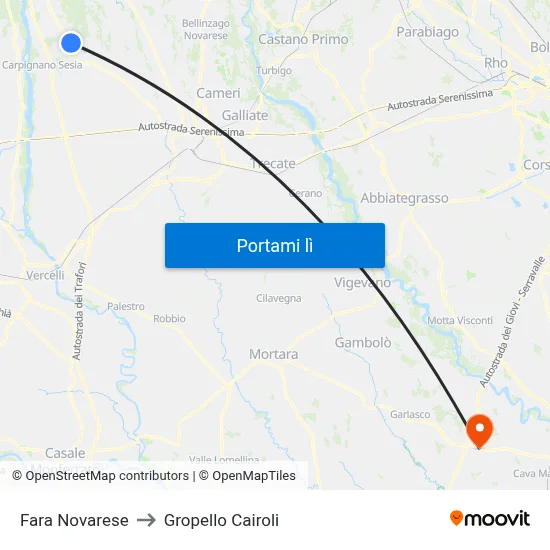 Fara Novarese to Gropello Cairoli map