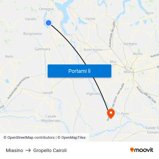 Miasino to Gropello Cairoli map