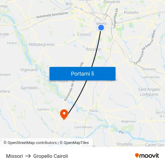 Missori to Gropello Cairoli map